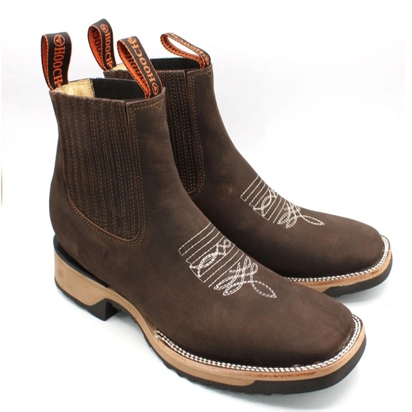 Hooch Wide Square Toe Leather Ankle Boots US Size 7 - Picture 1 of 9